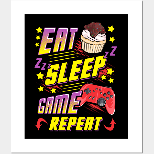 Funny Eat Sleep Game Repeat Gamer Gaming Wall Art by theperfectpresents